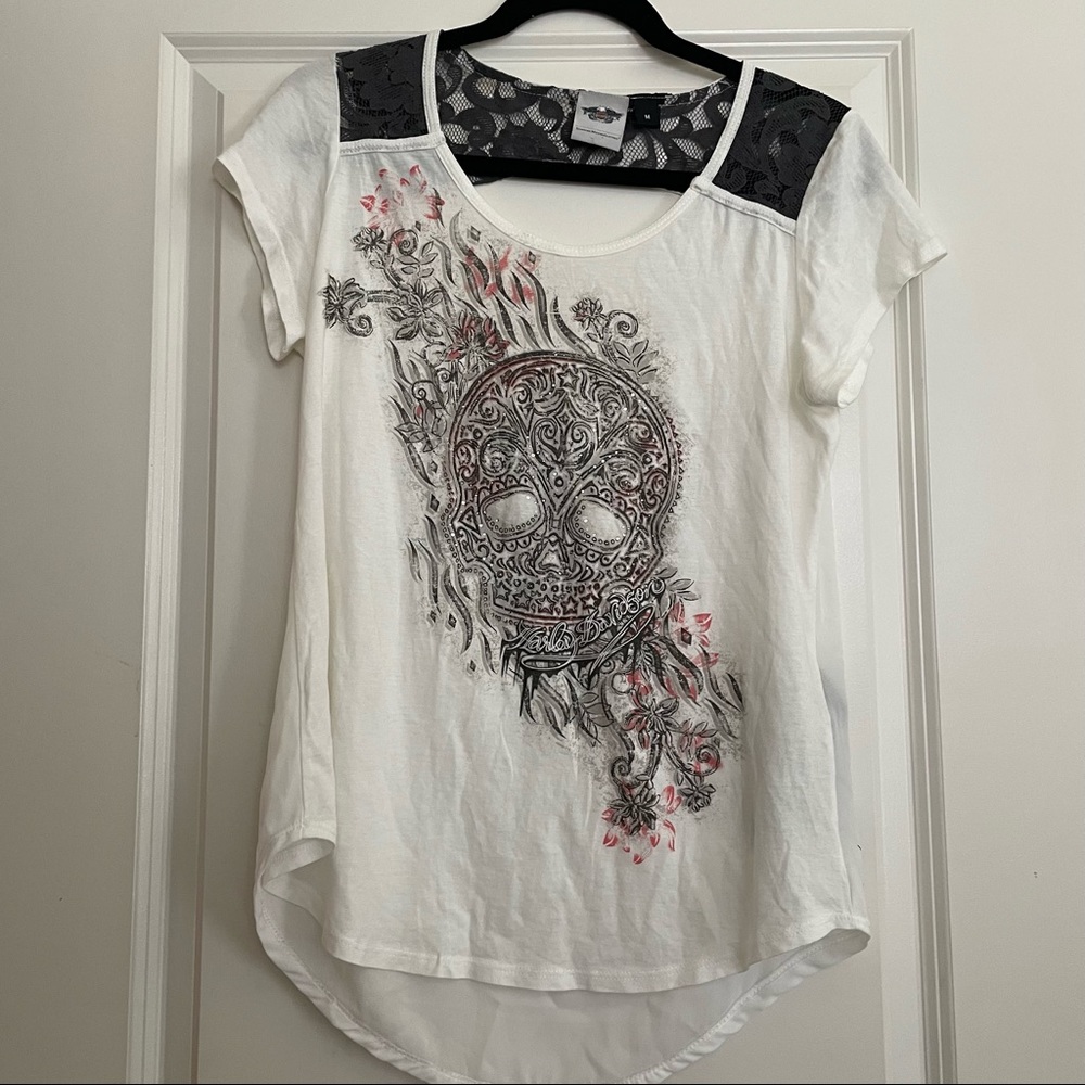 Harley Davidson Rhinestone Skull Lace Open Back Top